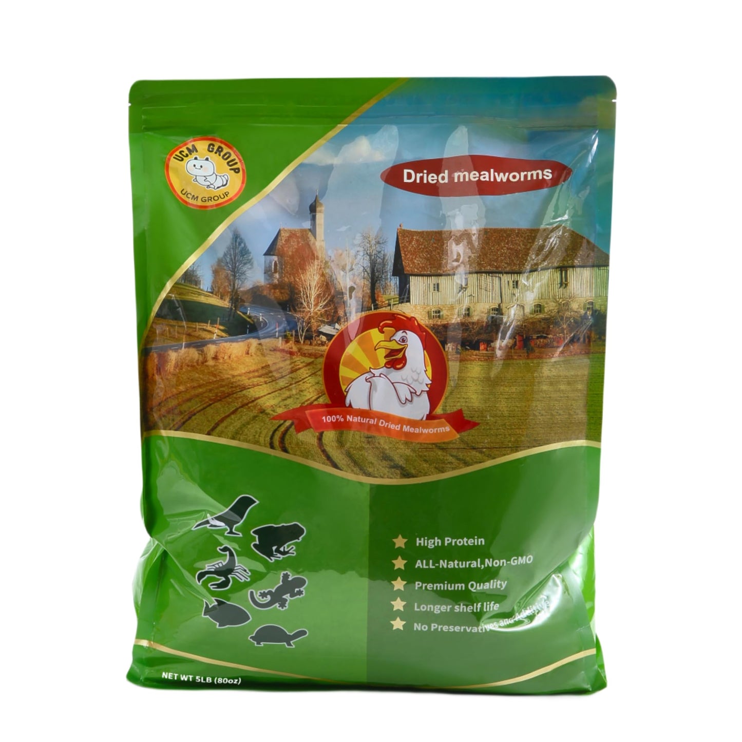 UCM Group 5LB Dried mealworms for Wild Birds, Chickens, High Protein Organic Chicken Feed, 100% Non-GMO for Chickens, Ducks, Turtles and Reptiles