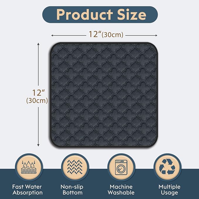 Washable Guinea Pig Cage Liner - 4 Pack Reusable Washable Pee Pads，Waterproof Guinea Pig Bedding for Small Animal - Rabbit Bunny Hamster Puppy (Dark Grey, 12" X 12" - 4 Pack)