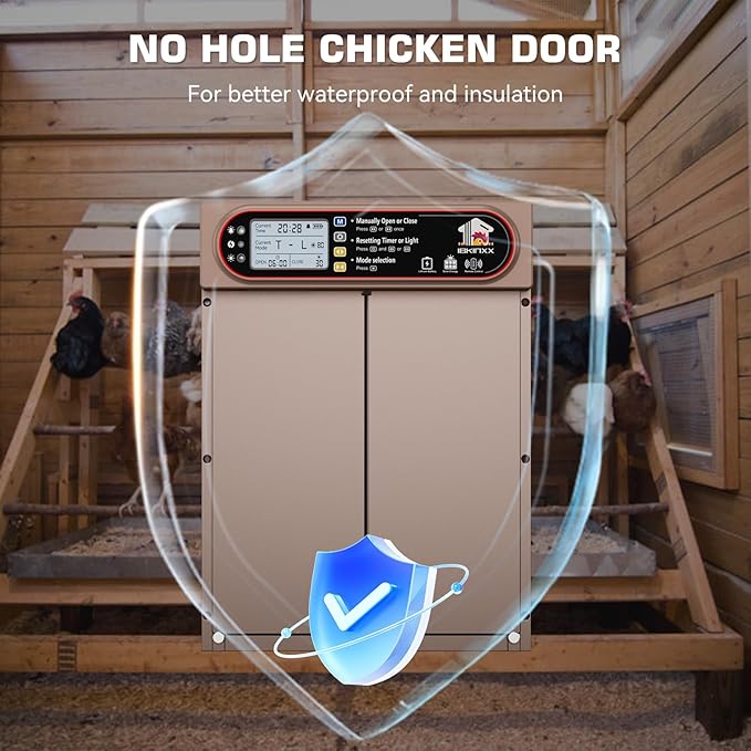 Automatic Chicken Coop Door with Horizontal Dual Opening, Remote & Manual Control, USB Backup, Predator-Proof Larger Opening Size House Door Solar Powered for Chicken, Duck and Poultry, Gold