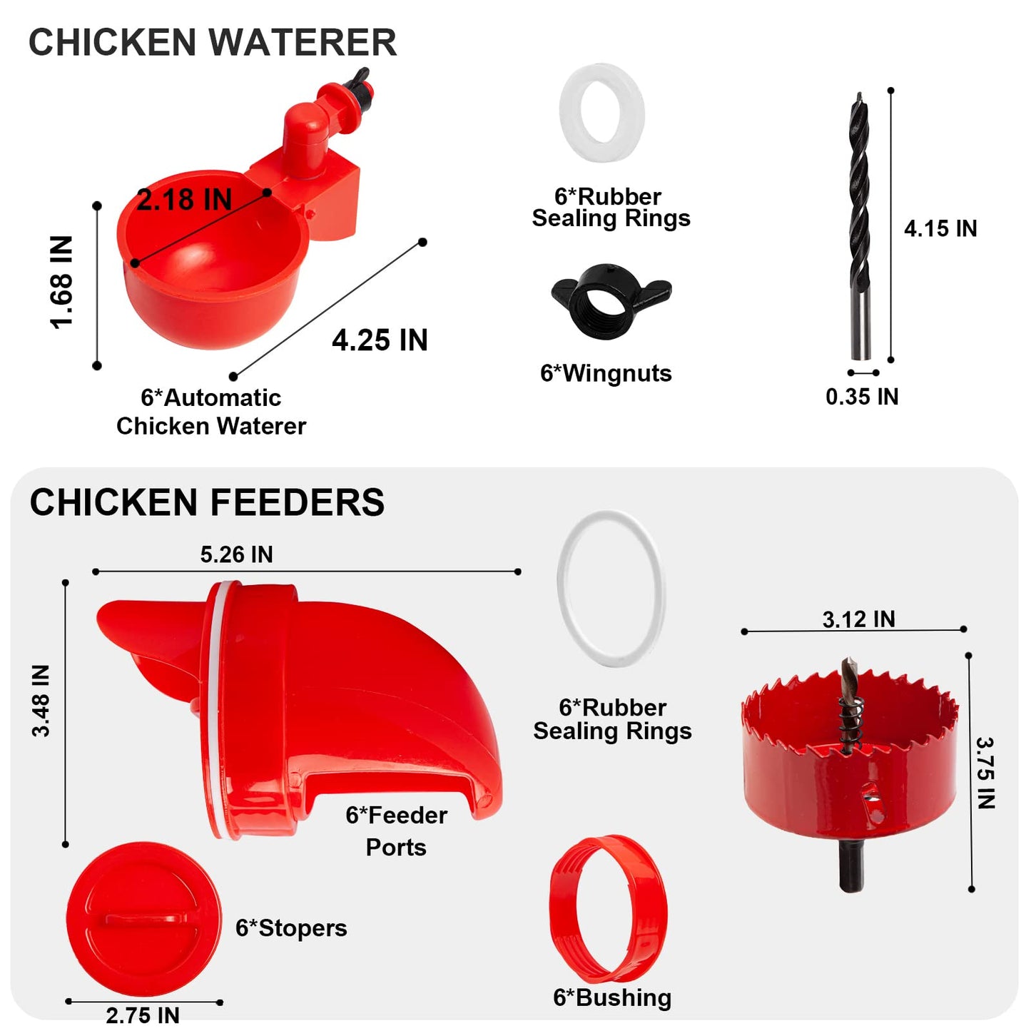 Gugull DIY Chicken Feeders No Waste, Automatic Chicken Feeders and Waterer Set, 6 pcs Poultry Feeder 6 Automatic Chicken Water Feeder, Rodent Proof Rain Proof Poultry Feeder Kit for
