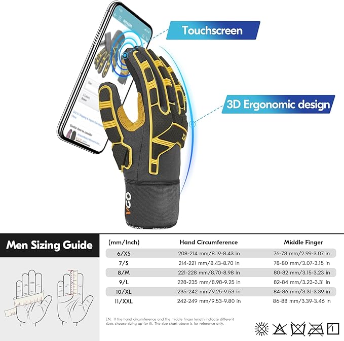 Vgo... Work Gloves for Men,Leather Safety Work Gloves,Scratch protection,Thornproof,Touchscreen(CA7777/CA7780/GA7776/PA7775)