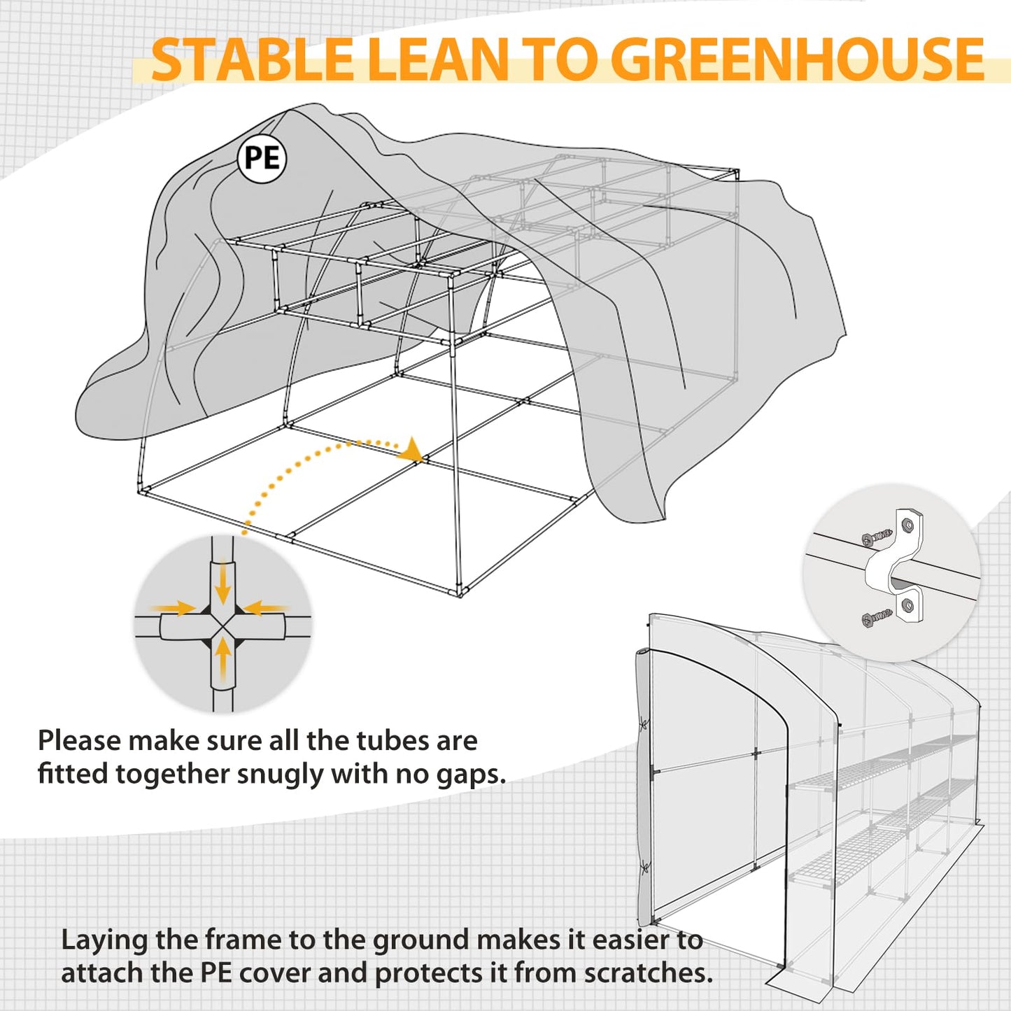 EAGLE PEAK 3 Tier Lean to Portable Greenhouse, Heavy-Duty Indoor & Outdoor Garden with Wire Shelves, 2 Roll-Up Zipper Doors, Easy Assembly, 120"x60"x84" Clear/White PE Cover