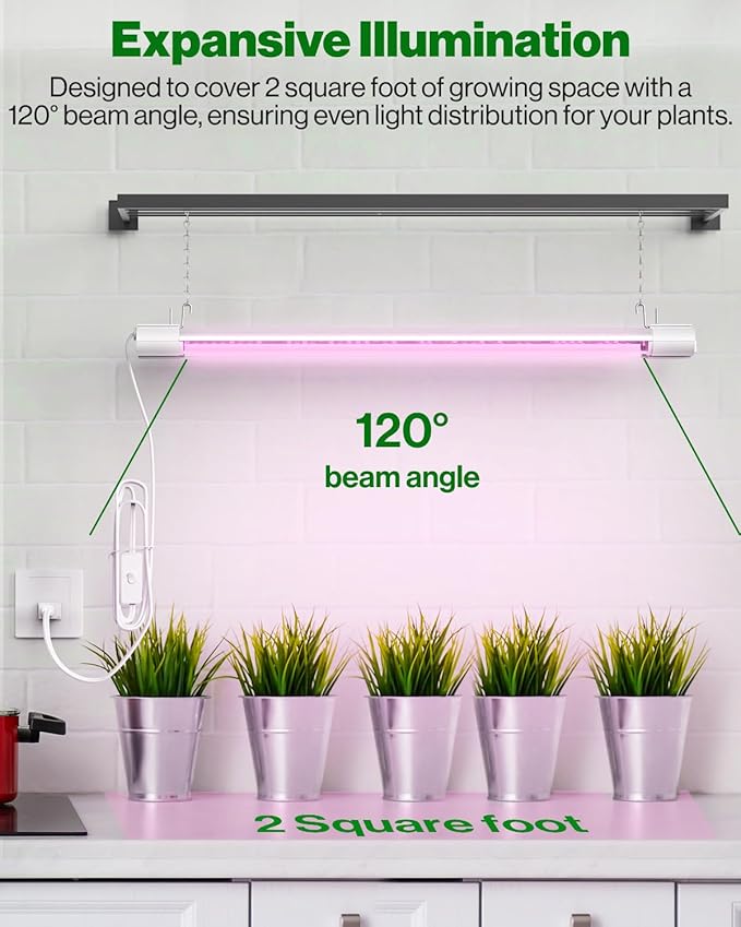 Sunco 2ft Grow Light LED, 20W, Full Spectrum, for Seed Starting, Seedling, Indoor Plants, Plug in Suspended Fixture, Link Up to 8, Inline Switch, ETL 2 Pack.