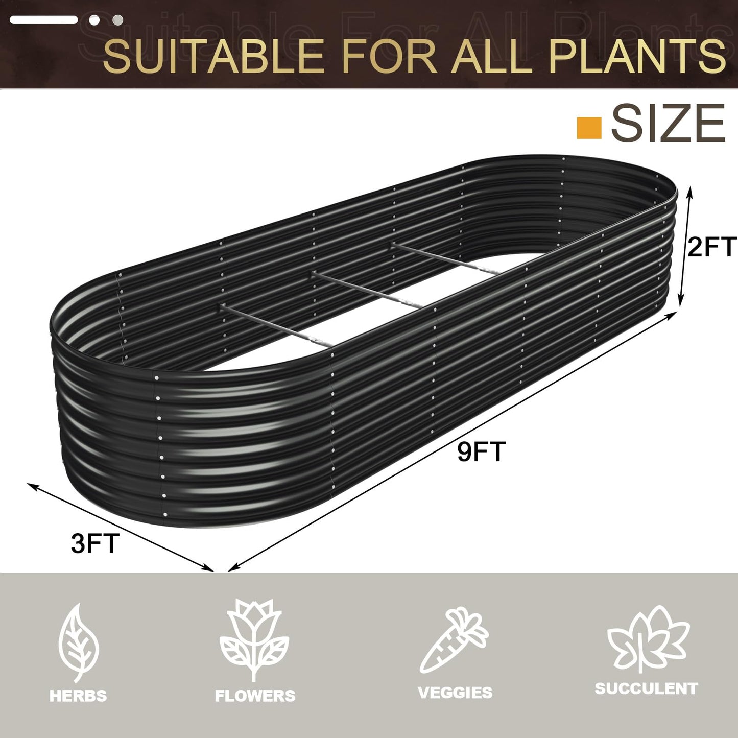 FRIZIONE 9FT(L)×3FT(W)×2FT(H) Galvanized Raised Garden Bed Outdoor, Metal Raised Garden Beds for Flower, Raised Planter Box Outdoor for Herb, Vegetable-Gray