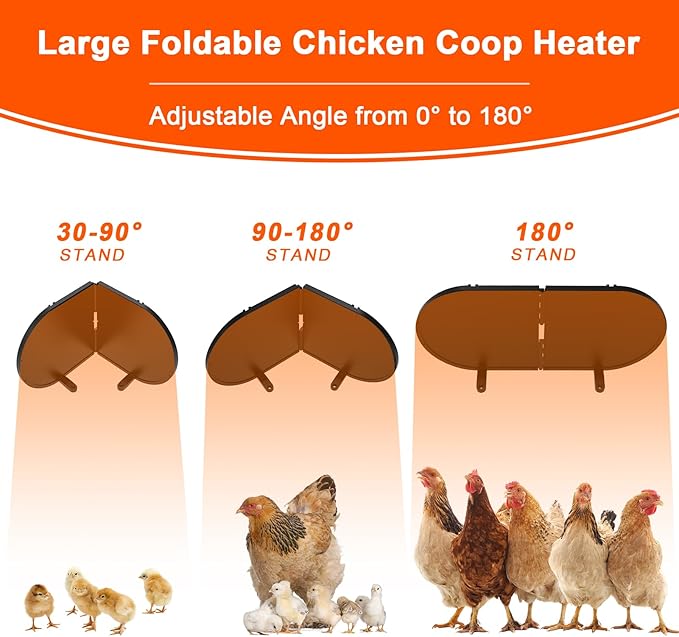 Large Chicken Coop Heater for Winter with Adjustable Thermostat & Timer, 240 Watts Foldable Waterproof Radiant Chicks Heaters for Coop with 2 Heating Plates for Chick Kitten Puppy Pets Animals