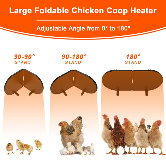 Tepoal Large Chicken Coop Heater for Winter, 220 Watts Foldable Heat Chicken Heater, Waterproof Radiant Chicks Heaters for Coop, Heater with 2 Heating Plates for Chick Kitten Puppy Pets Animals