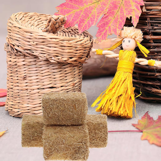 LOGOFUN 12pcs Mini Hay Bales Miniature Straw Bale Mini Hay Bales Decoration for Table Miniature Hay Blocks for Dollhouse Autumn Harvest Table Craft Display (Square+Round)