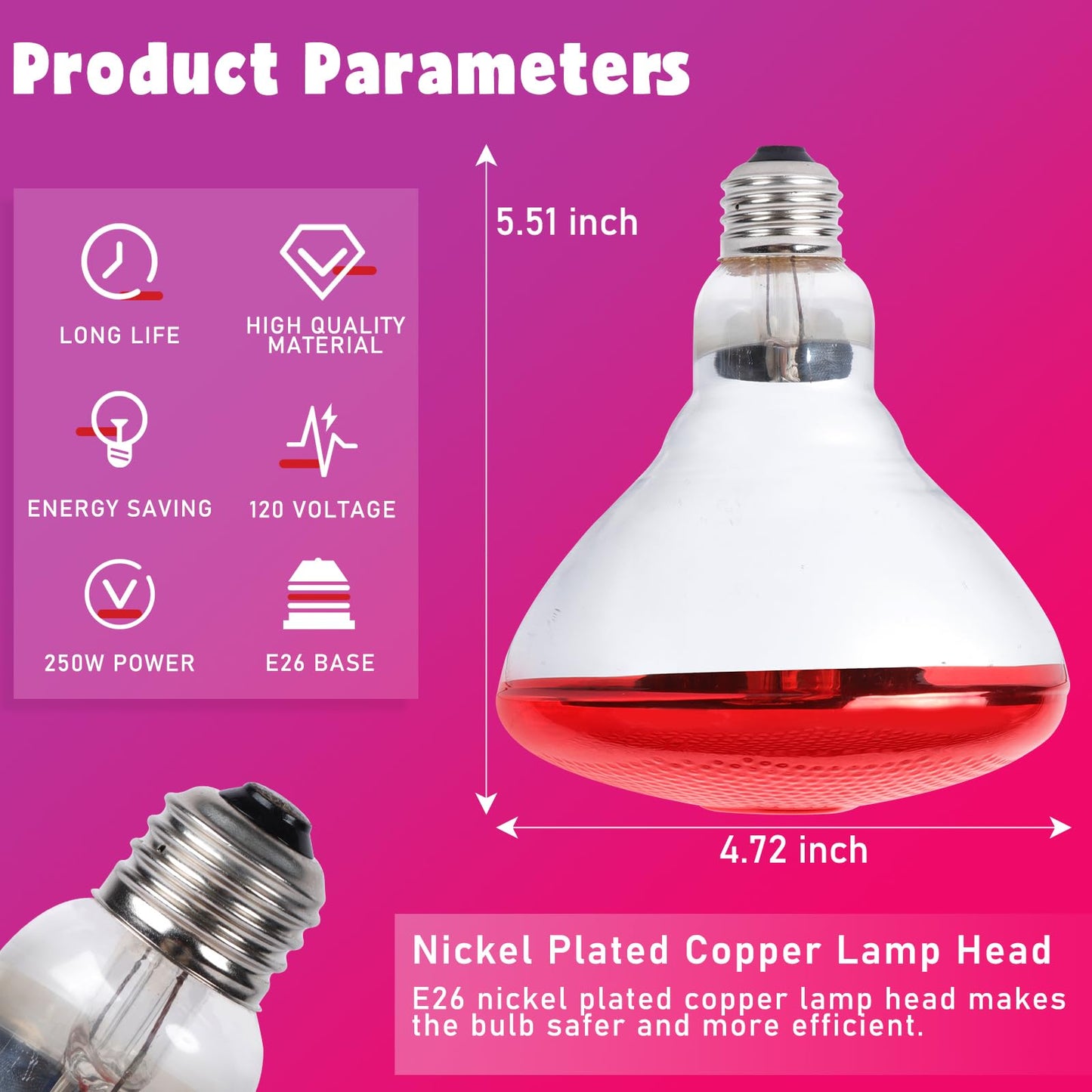 LUCKY HERP Infrared Heat Lamp for Chickens - 250 Watts Red Heat Lamp Bulb 1 Pack, Heat Light Bulb for Brooder Coop, Food Service, Chicks, Pet, Reptile