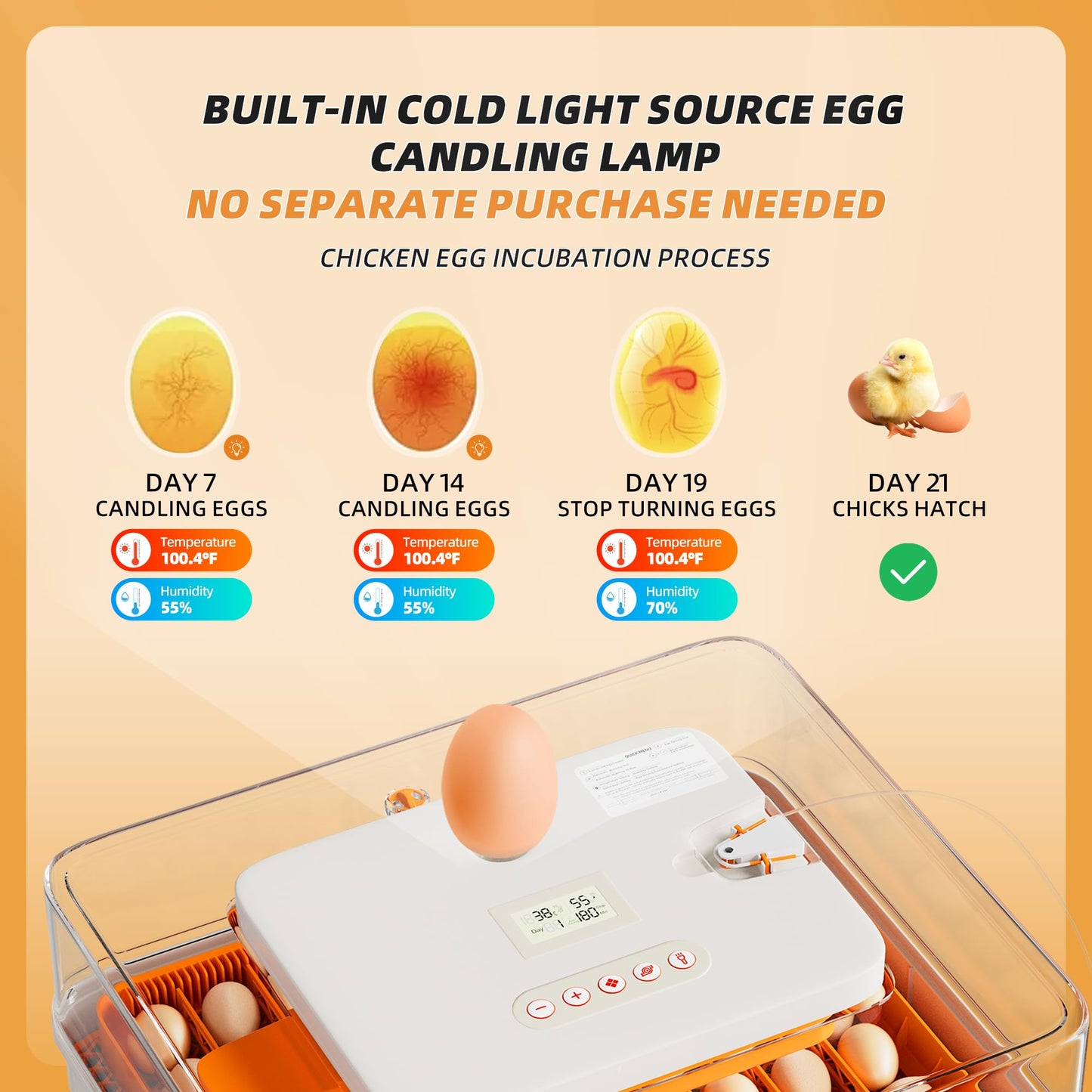 Ouluu 56 Egg Incubator, Automatic Turning & Smart Temp/Humidity Control, Built-in Candler, Plus Hatching Guide – for Chicken, Duck, Quail, Goose, Parrot, Pigeon, Ideal for Farm, Home, Lab, Classroom