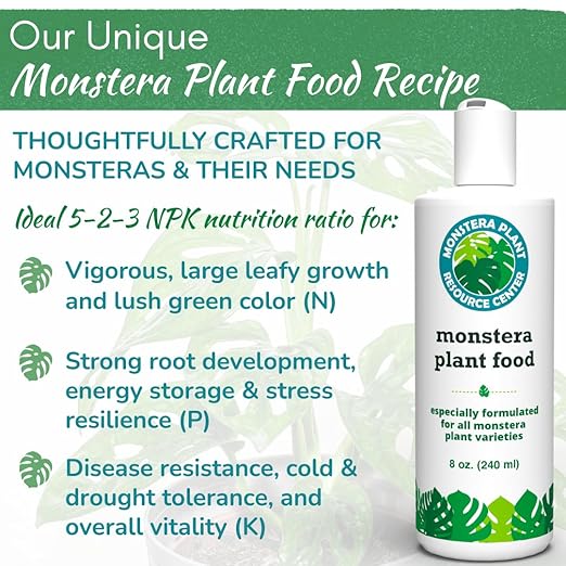 Monstera Plant Food - Premium Nutrient Rich Liquid Fertilizer (5-2-3 NPK) for Monstera Deliciosa & Other Tropical Plants | Supports Strong Roots & Large, Lush Leaves | Safe, Gentle, Easy-to-Use | 8 oz