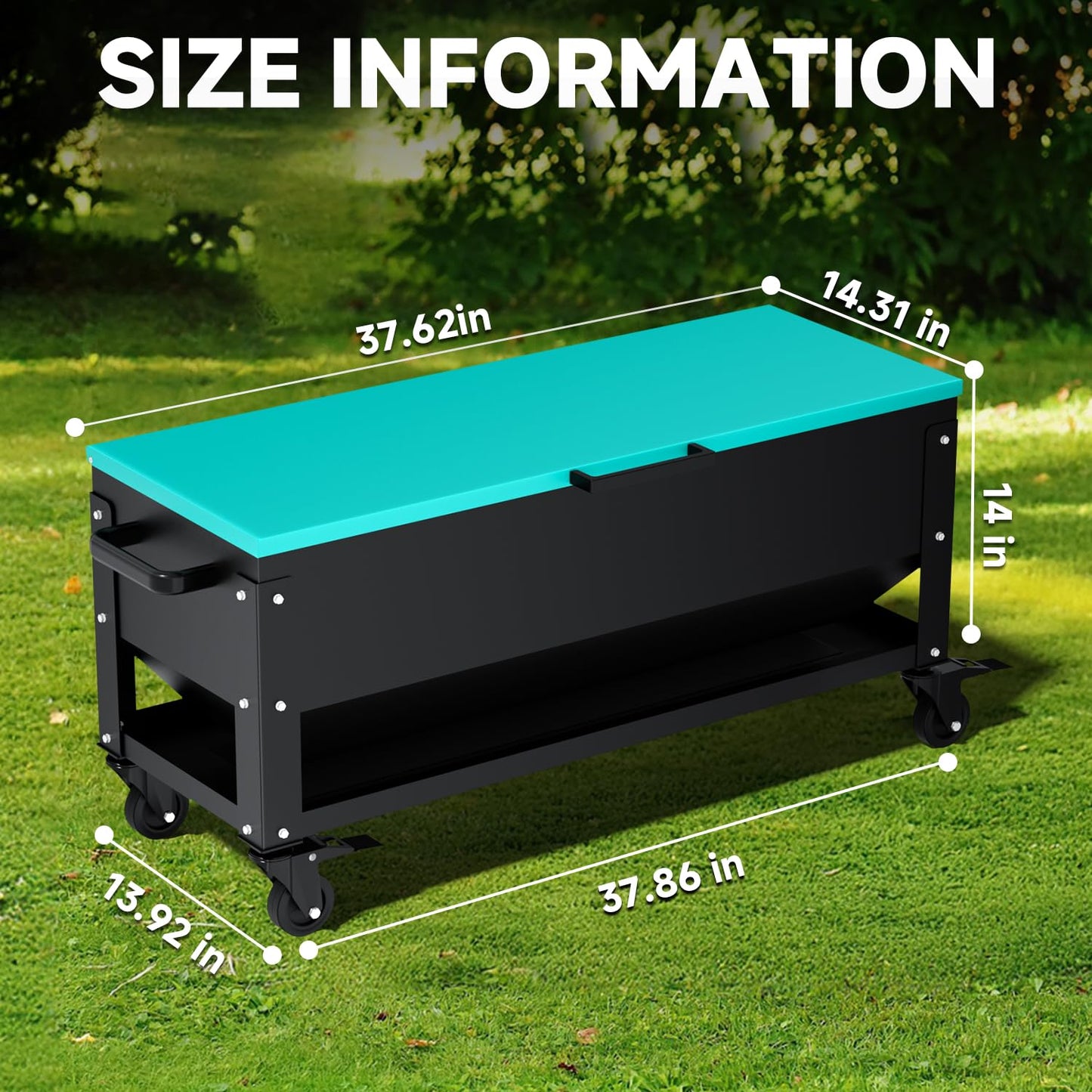 Heavy Duty Chicken Feeder 120 lbs Large Capacity, Metal Automatic Poultry Feeding Box with Waterproof Lid, Raised Standing Feeder with Wheels for Hens & Roosters, Portable & Easy to Move