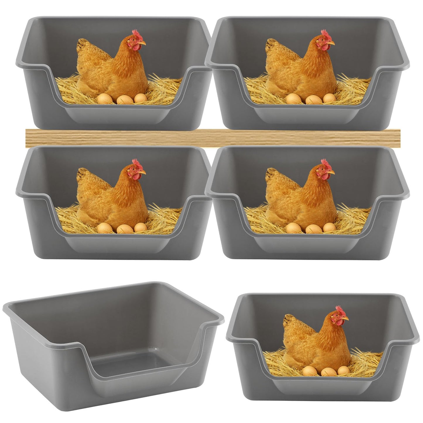 Reallnaive 6 Pack Washable Chicken Nesting Box, Floor Durable Chicken Coop Accessories Easy Clean Plastic Square for Hens Ducks and Poultry for Egg Collection Backyard