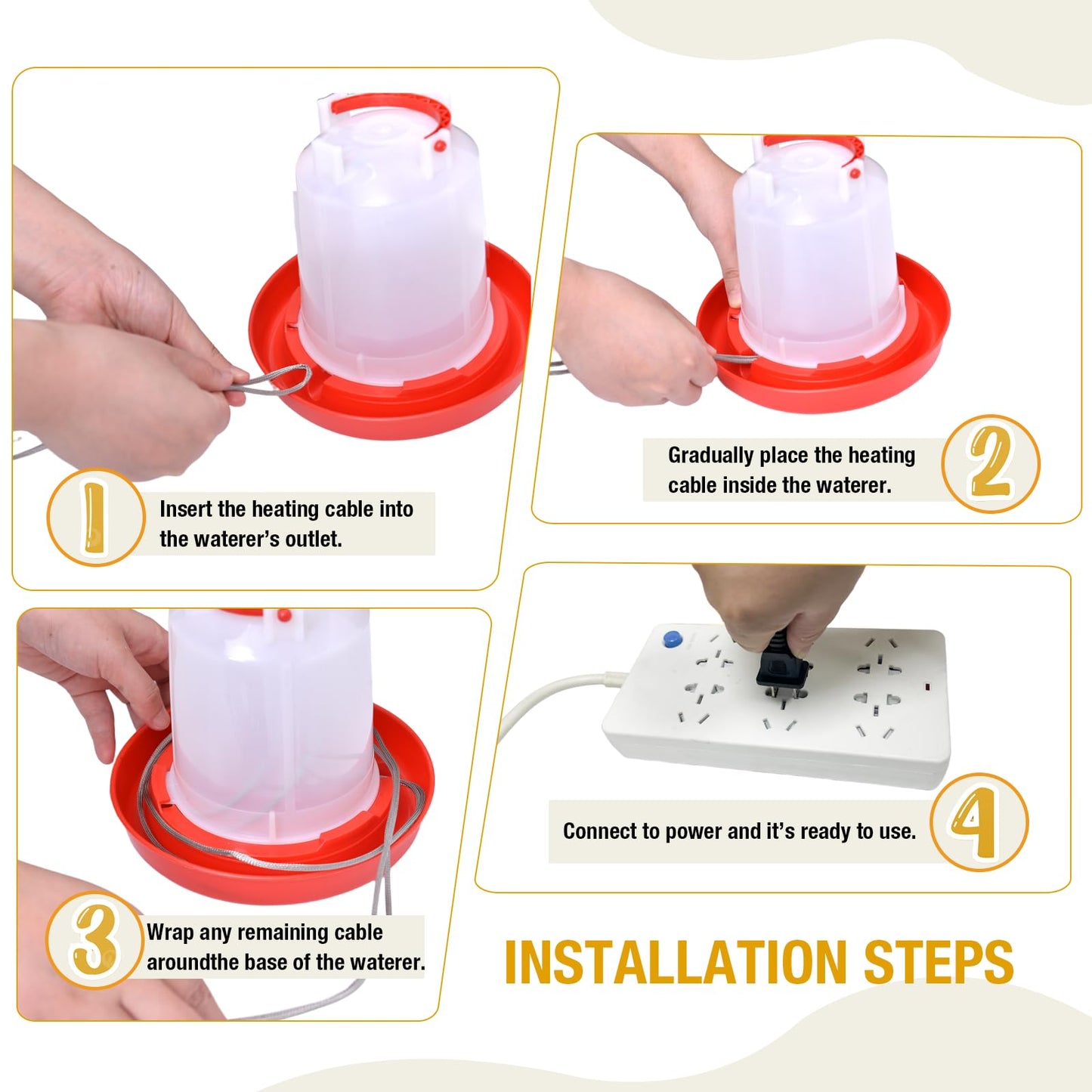 comincia Chicken Water Heater Cord,39W Heated Chicken Waterer for Winter to Prevent Water Freezing,Poultry Water Heater for Chickens, Ducks & Other Small Animals -1Pack (Waterer Not Included)