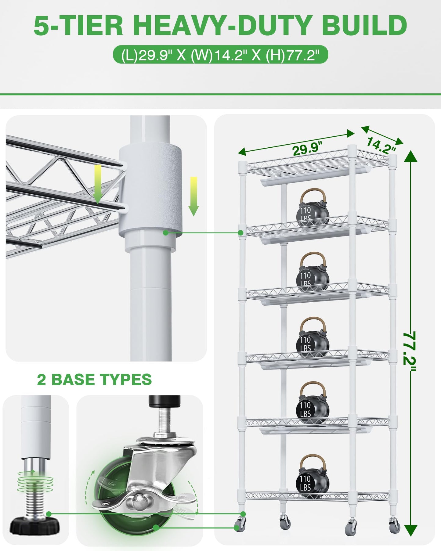 PYY Indoor Greenhouse with Grow Light - Upgrade Heavy Duty Metal 5 Tier Portable Outdoor Plant Green House Cabinet with Wheels, 600D Oxford Tent Cover, 60W PPFD T8 LED, Timer, Thermometer,Black
