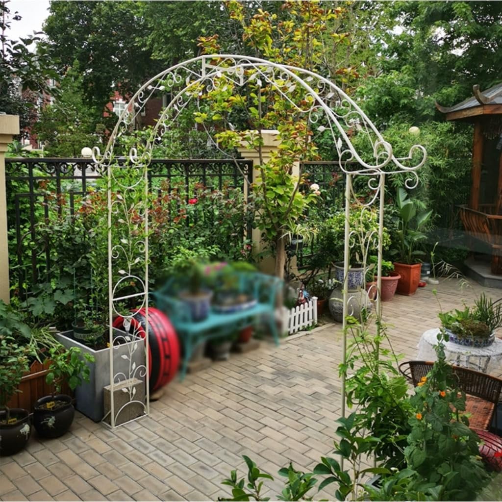 Sungmor Metal Garden Arbor, 92.5" High x 11.8" Wide Outdoor Garden Arch Trellis, Elegant White Archway for Wedding Party Event, Climbing Plants and Vine Flowers Support, Lawn Patio Yard Decoration