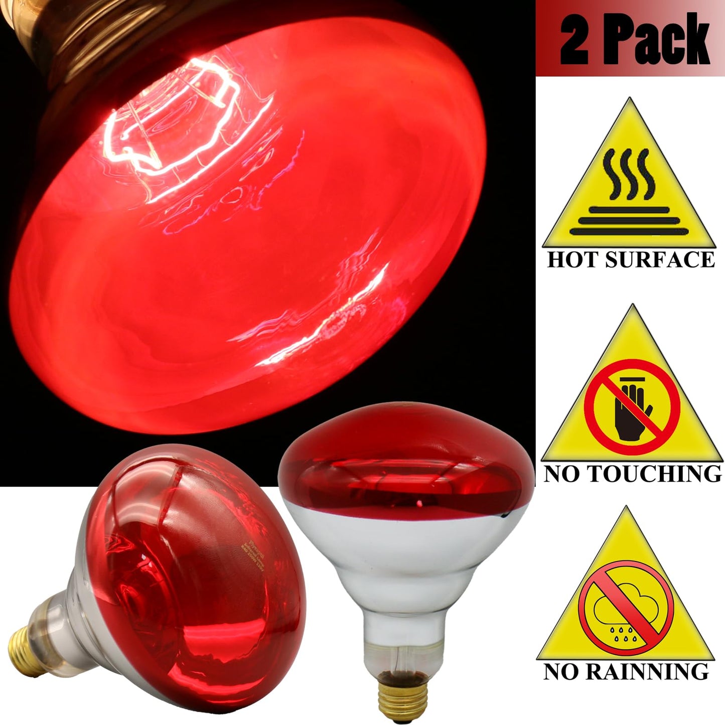 250 Watts Infrared Heat Lamp Bulbs, R40 Red Heat Light Bulb E26 Base for Chickens, Brooder Coop Heater, Reflector Heating Bulb for Food Service, Pet, Reptiles, Bathroom, Light Therapy, 2 Pack