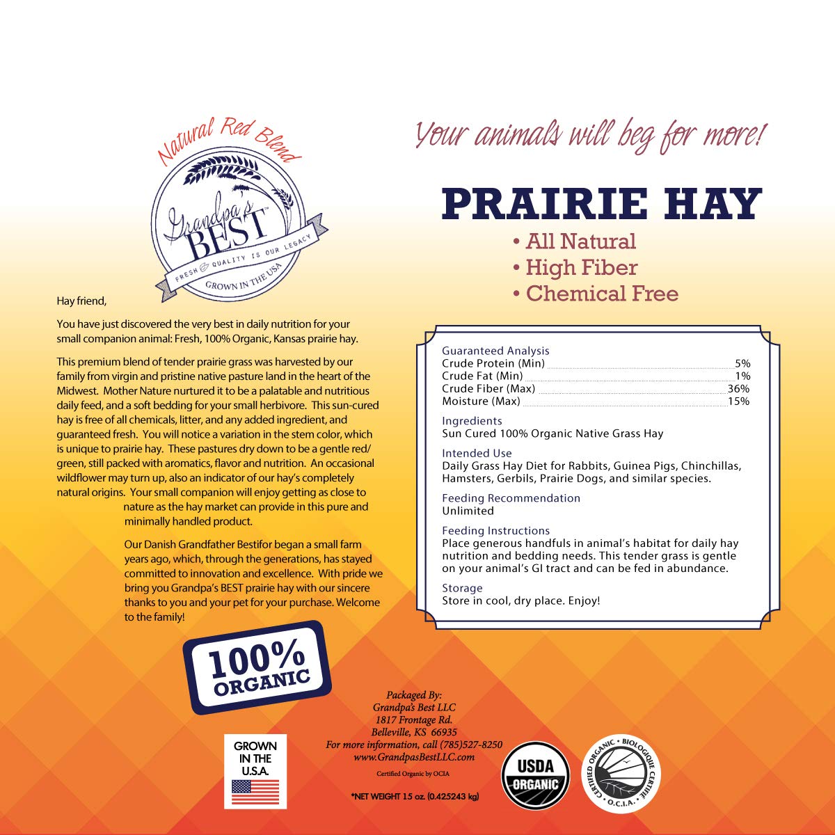 Grandpa's Best Prairie Hay Bale, 5 lbs