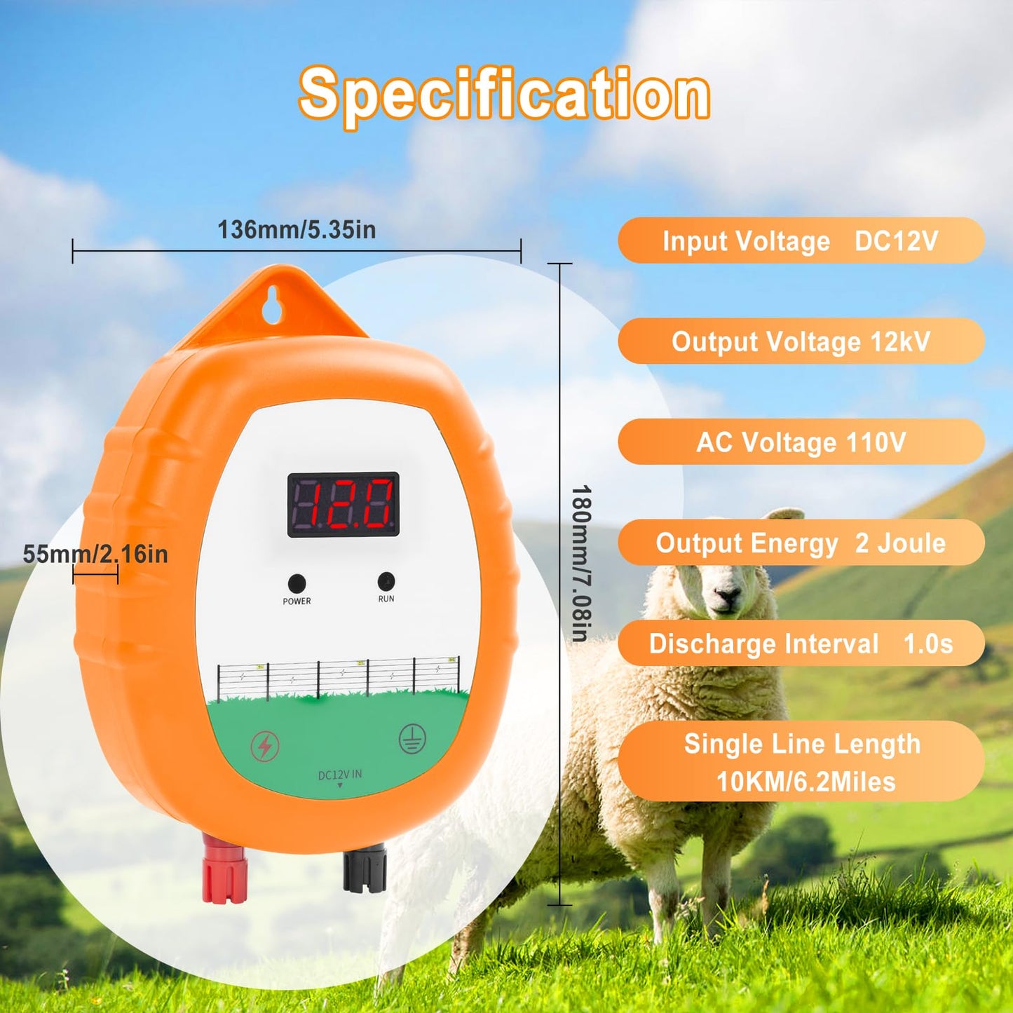 DDayuanwei Electric Fence Charger, Multi-Powered Supply Electric Fence, 12 KV 2 Joules High-Power Output with LED Display, Repels Large Wildlife for Livestock Pet Poultry Gardens Orchards Protection