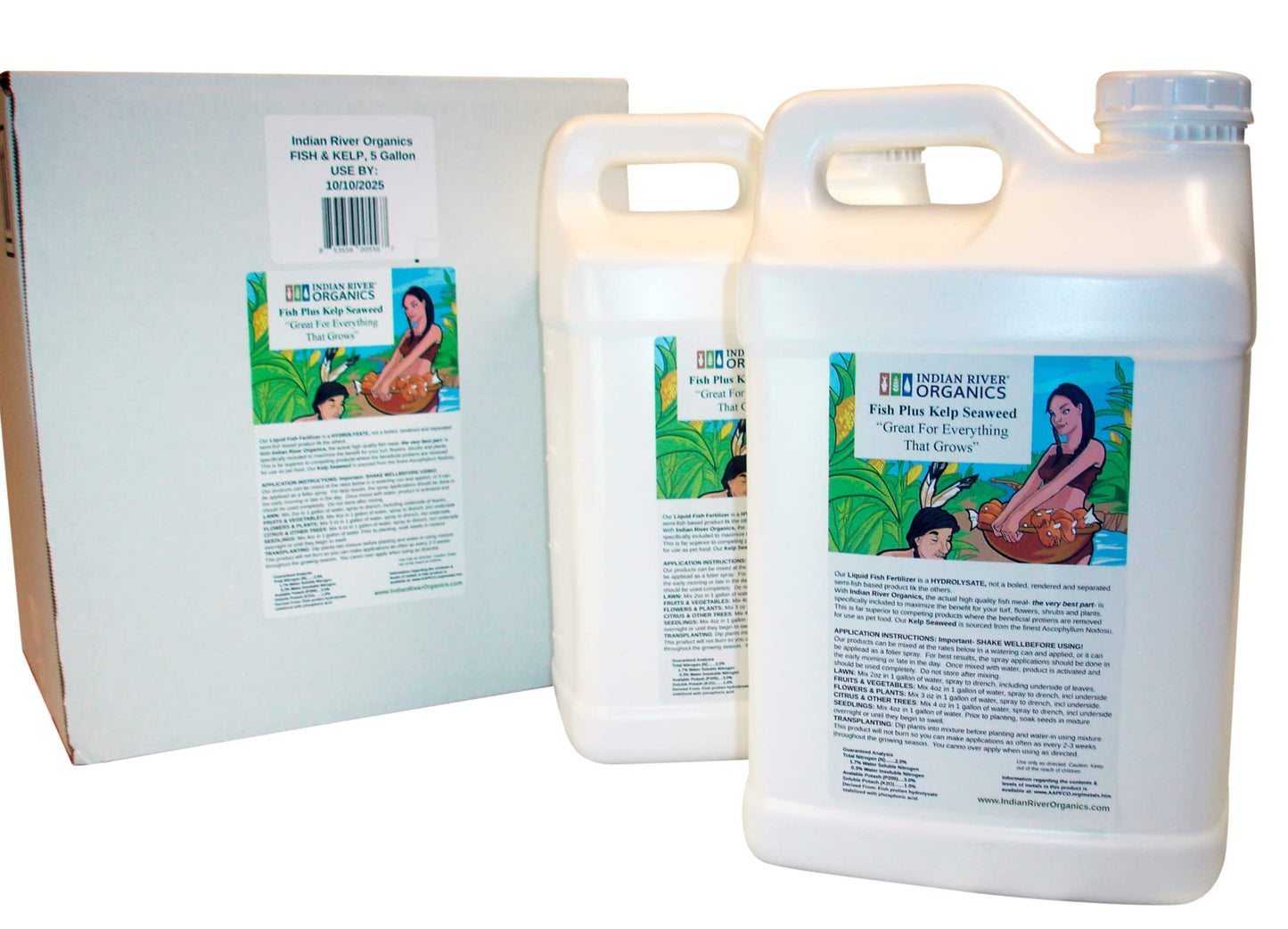 Indian River Organics Fish & Kelp Blend Fertilizer - Omri Fertilizer for Plants (5 Gallons) - Liquid Organic Fish and Kelp for Turf, Flowers, Shrubs, Plants, Fruits & Vegetables
