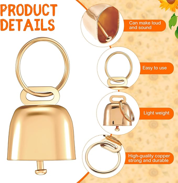 Talltalk 2 Pack Goat Collars with Bells Grazing Copper Bell and Adjustable Nylon Collar Set Loud Bronze Bell for Farm Sheep Cow Sheep Dog Accessories Christmas Thanksgiving Gift(Sunflower)
