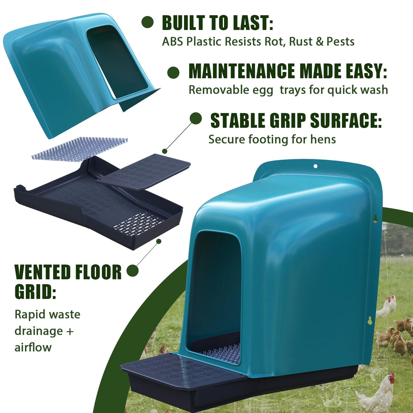 Yckcrc Nesting Boxes for Chickens - 10 Pack Roll Away Nesting Boxes Chicken Coop with Perch, Durable Plastic Chicken Laying Box with Pull Out Egg Tray, Poultry Farm & Hen House Accessories