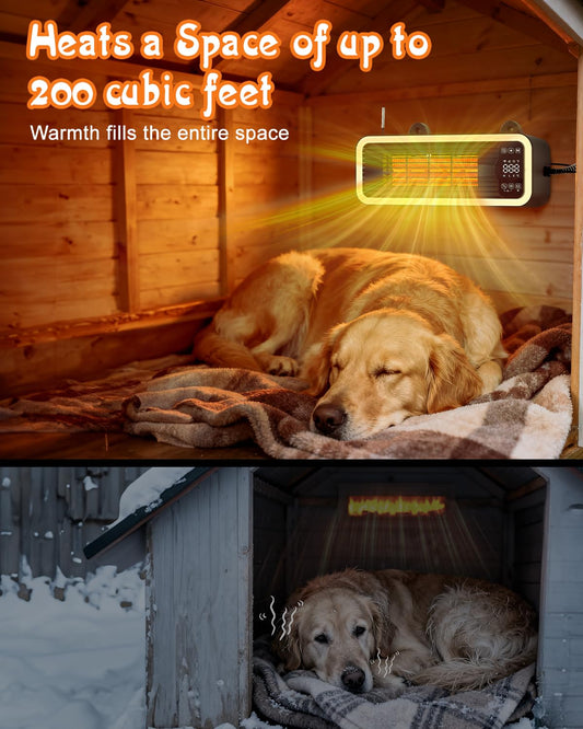 1200W Dog House Heater with Thermostat WIFI Control, Dog Heaters for Outside Doghouse Chicken Coop, Greenhouse, Outdoor Pet Heater with 6.6FT External Temperature Probe and Anti-chew Cable