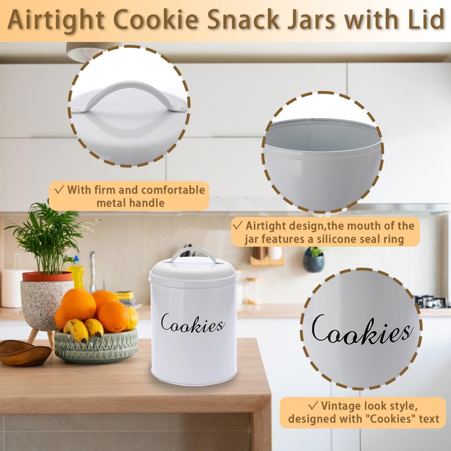 BSTKEY Large Cookie Tin, Airtight Cookie Snack Jars with Lid, Decorative Candy Canister, Baking Gift Tins Farmhouse Countertop Tinplate Box for Storing Patisseries, Puff Pastries Craft Supplies