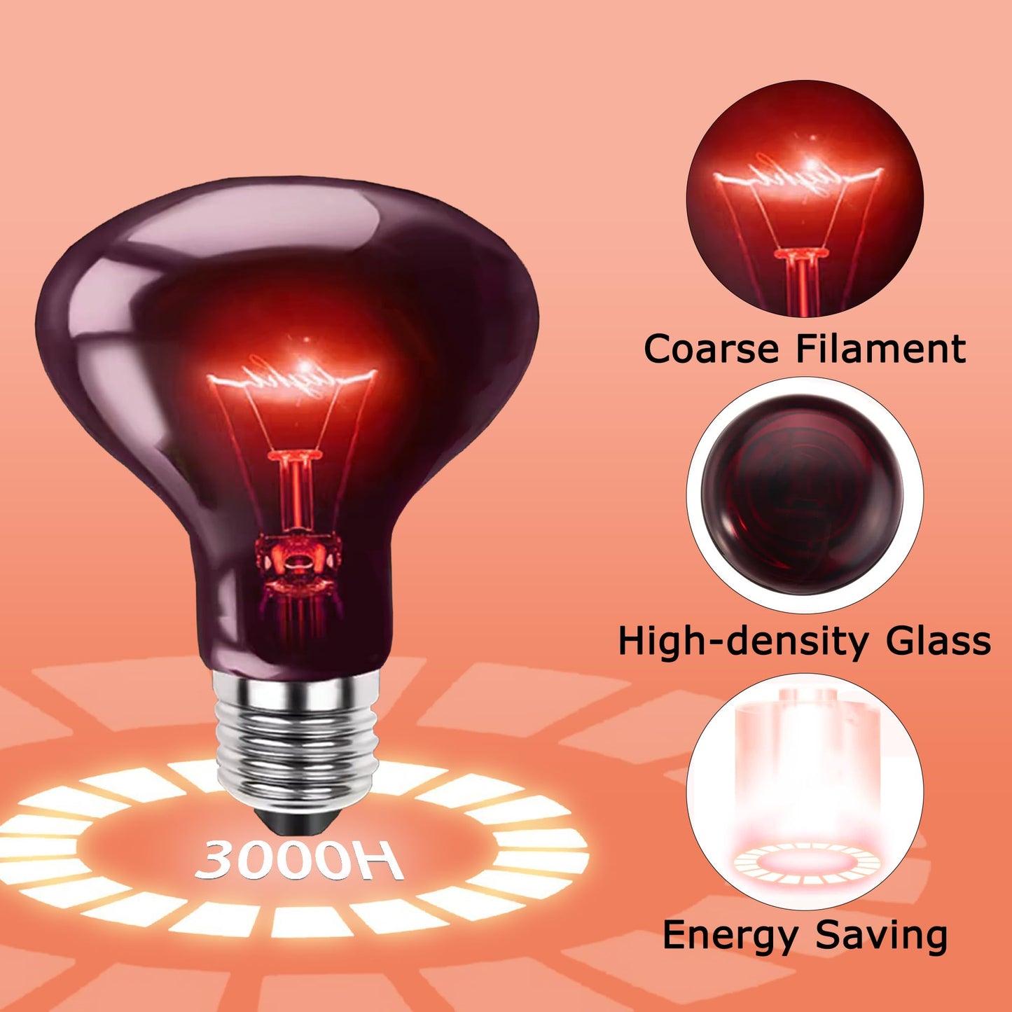 HARTOMPET 60W Infrared Red Heat Lamp – Basking Spot Bulb for Reptiles, Bearded Dragons, Chameleons, Snakes & Lizards; Ideal Red Heat Emitter for Chickens Coop and Brooder Use, E26 Base | 2 Pack
