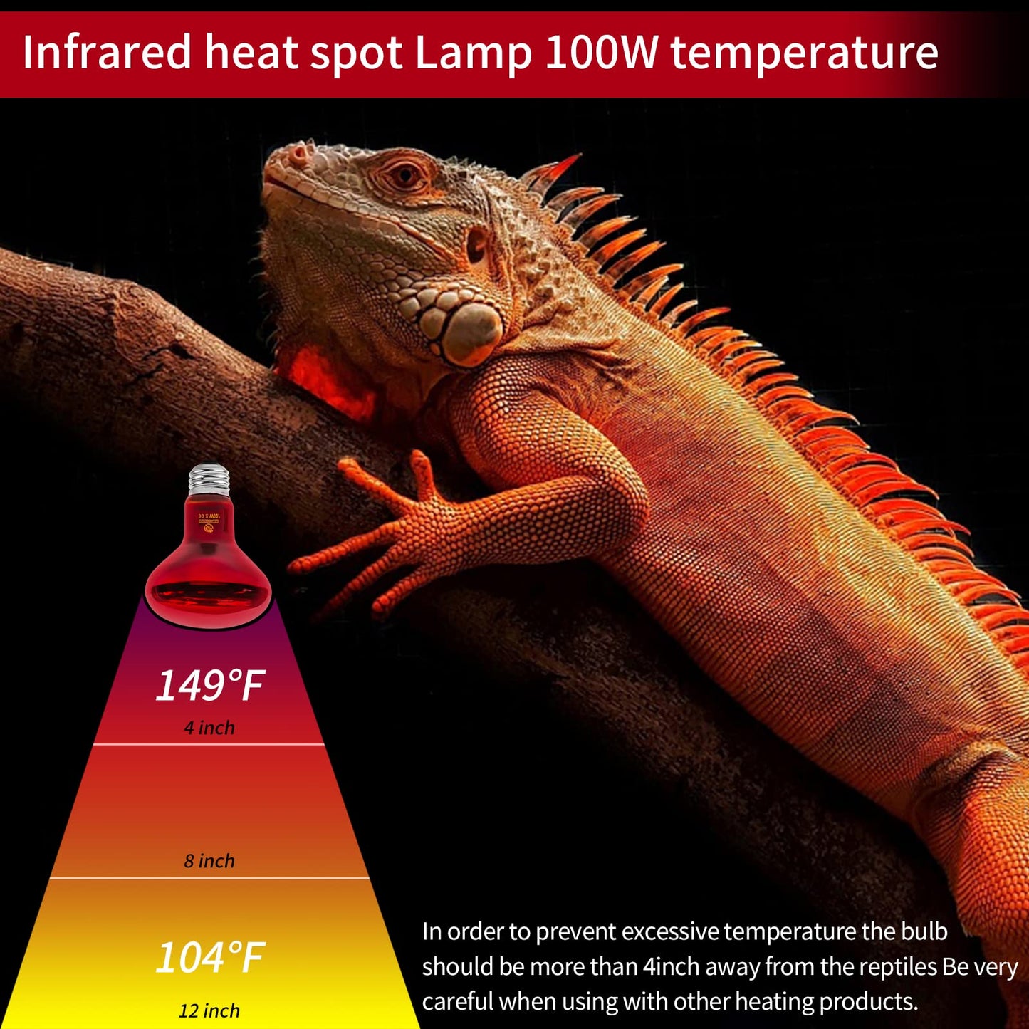 REPTI HOME Reptile Heat Lamp Bulbs,Infrared 100W Reptiles & Amphibians Basking Spot Lamp Bulb, 2 Packs Red Heat Emitter Light for Chickens Coop