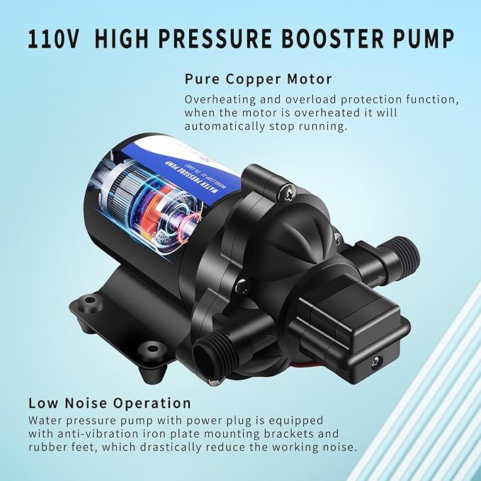 110V RV Fresh Water Transfer Pump for garden Hose Pool Draining Irrigation Diaphragm Pump 4.0GPM 45PSI Water Pressure Booster Pump On Demand Diaphragm Washdown Pump