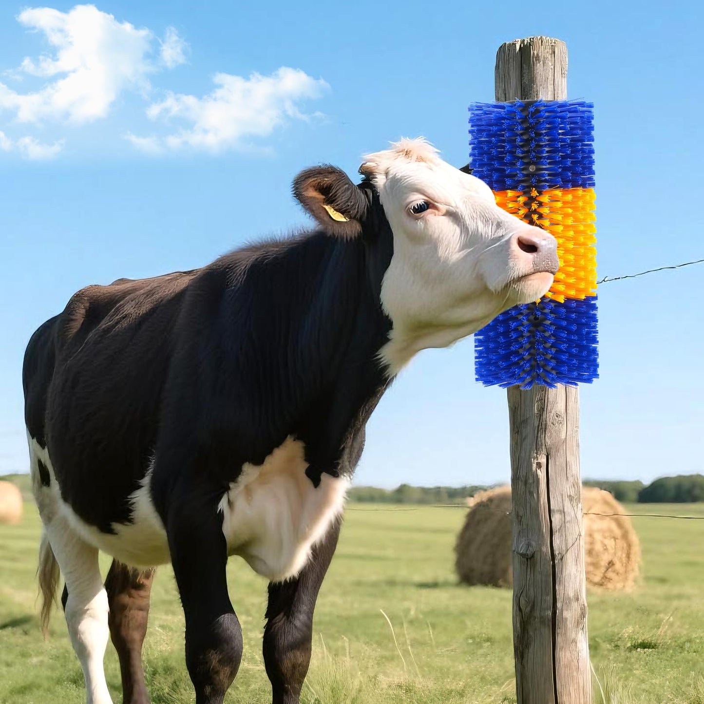 Uross Livestock Scratching Brush 2PCS- Goat Horse Cow Scratching Post for Grooming, 17" x 7.9" Horse Cow Cattle Goat scratcher Brush with 8 Screws for Back Itch Relief & Keep Cleaning, Darkblue&Yellow