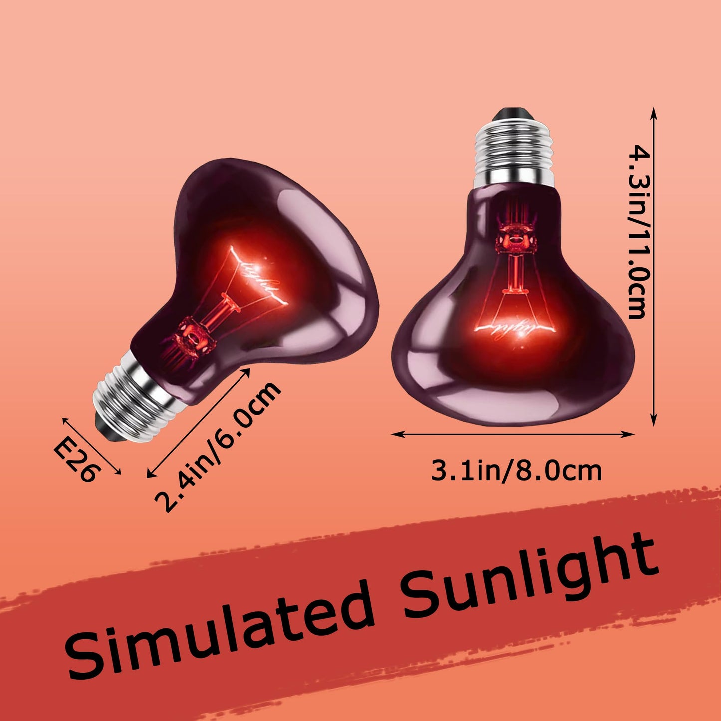 HARTOMPET 60W Infrared Red Heat Lamp – Basking Spot Bulb for Reptiles, Bearded Dragons, Chameleons, Snakes & Lizards; Ideal Red Heat Emitter for Chickens Coop and Brooder Use, E26 Base | 2 Pack