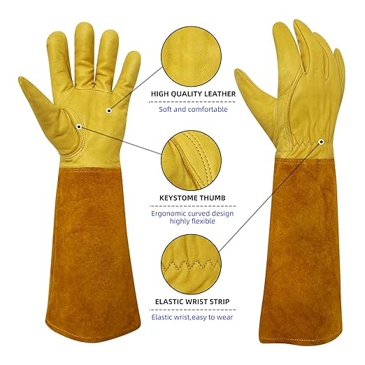 Thorn Proof Gardening Gloves, 100% Cowhide Comfortable Breathable for Rose Pruning, Cactus Handling and Gardening