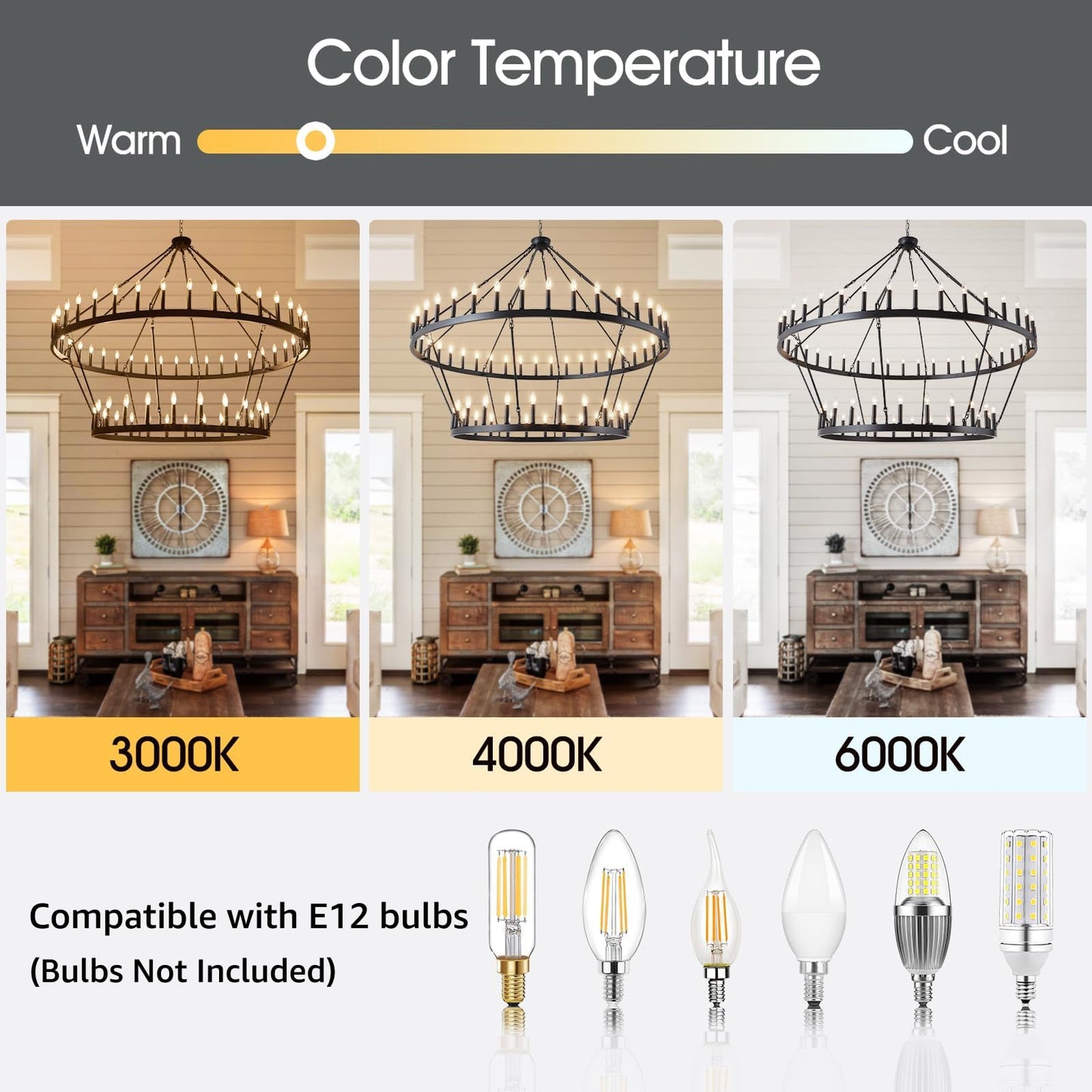 VBKK Wagon Wheel Chandelier Farmhouse 2 Tier 64-Light 70-Inch, Black Industrial Chandelier Rustic Candle Pendant Light Fixture Extra Large for High Ceilings, Dining Room, Living Room, Foyer, E12