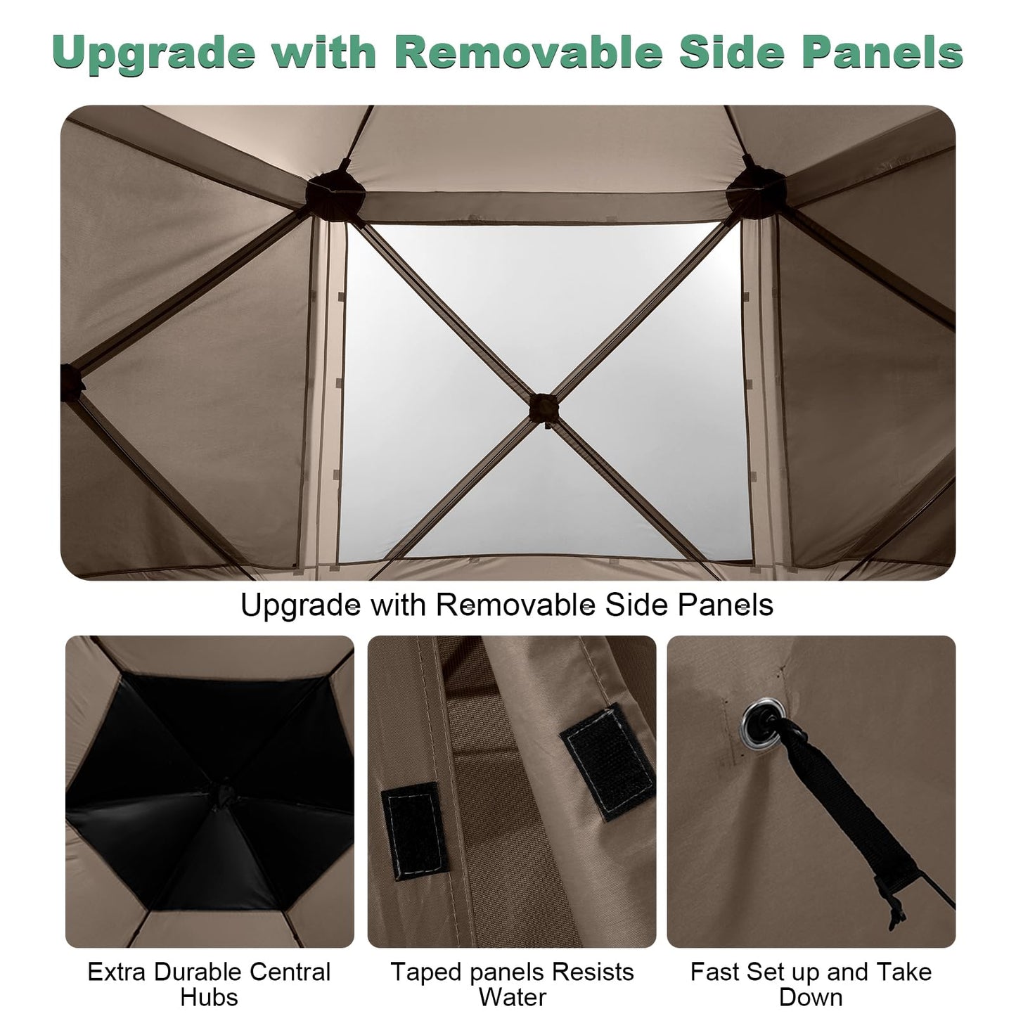 COBIZI 12x12ft Pop up Gazebo Screen Tent Screen House for Camping, Camping Outdoor Screened Gazebo with Sidewalls, Portable Hub Tent with Carrying Bag and Ground Stakes, Brown(Upgraded 2.0)