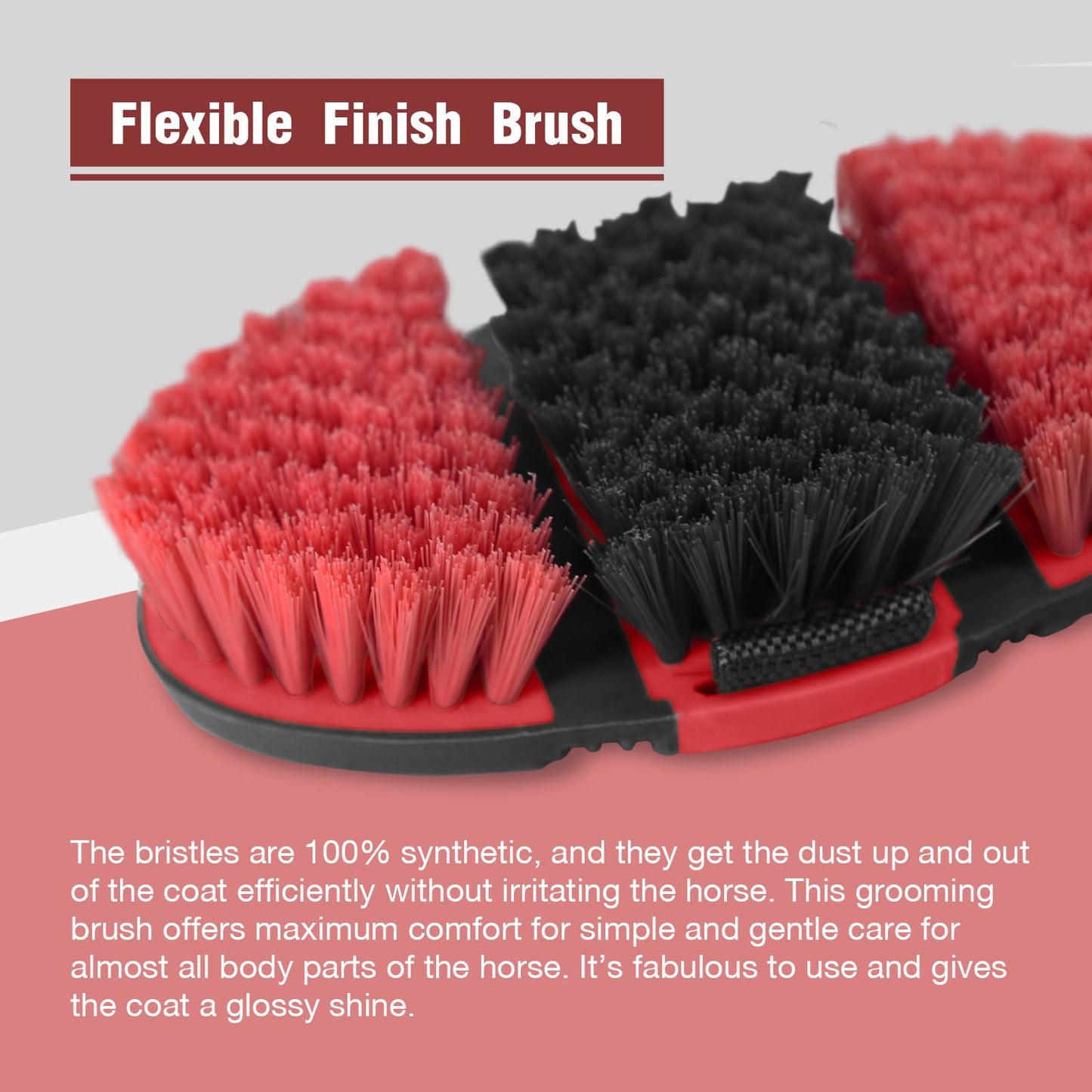 Harrison Howard Flexible Finish Horse Grooming Brush - Bendable and Convenient for Scrubbing, Comfortable Hold in Hand - Red