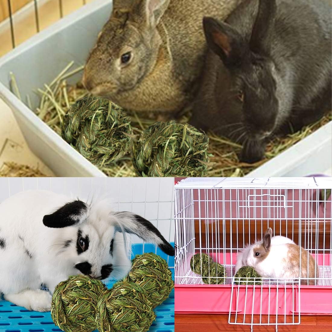 PINVNBY 6 Pack Rabbit Chew Grass Balls,Natural Timothy Woven Bunny Hay Ball Teeth Grinding Activity Play for Hamster Chinchillas Gerbils Guinea Pigs and Other Small Animal