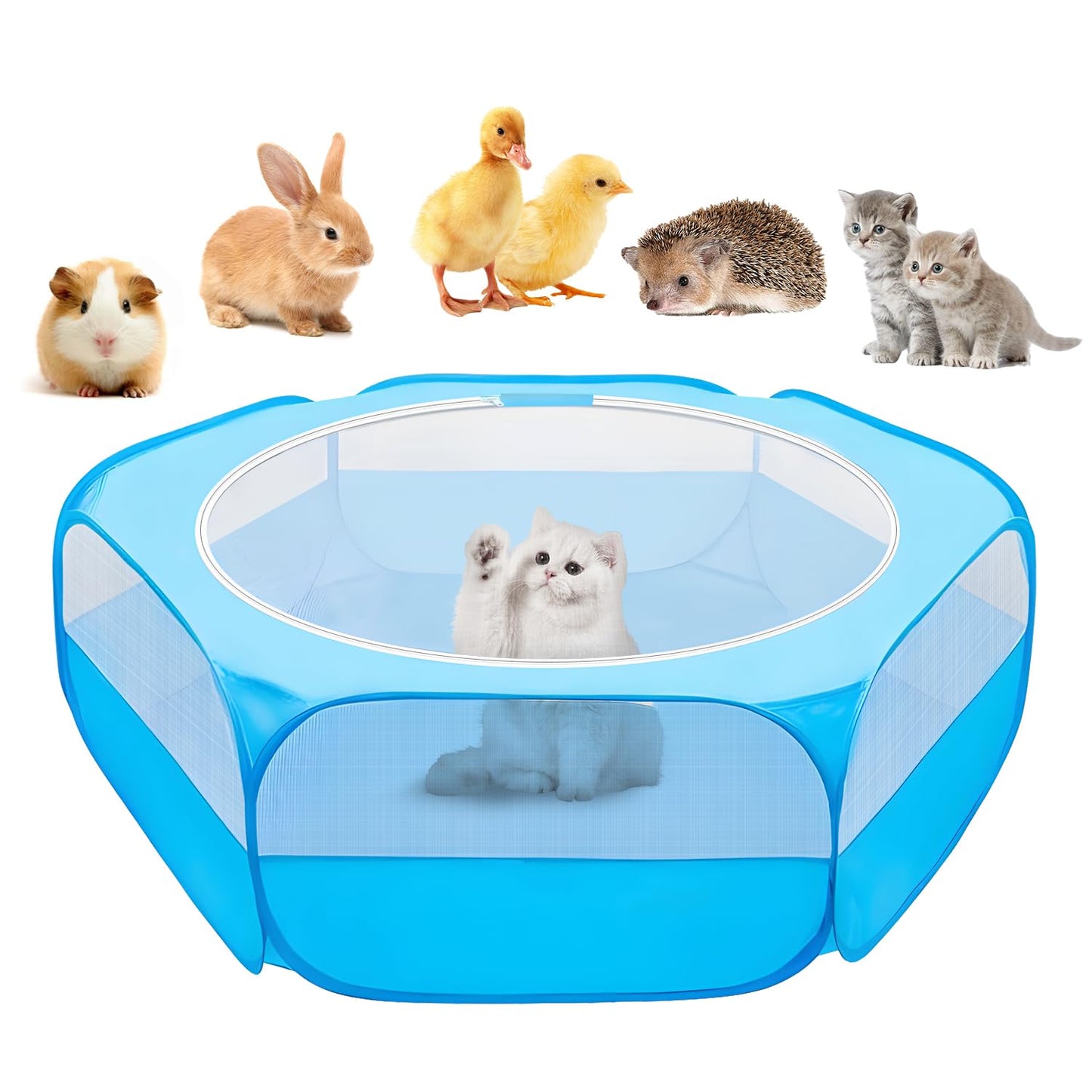 UWE Small Animal Playpen, Chicken Brooder Box with Cover Top, Portable Outdoor Exercise Pet Cage Tent, Waterproof Breathable Pet playpen Indoor for Chick Ktiien Bunny Hamster Guinea Pig, Blue