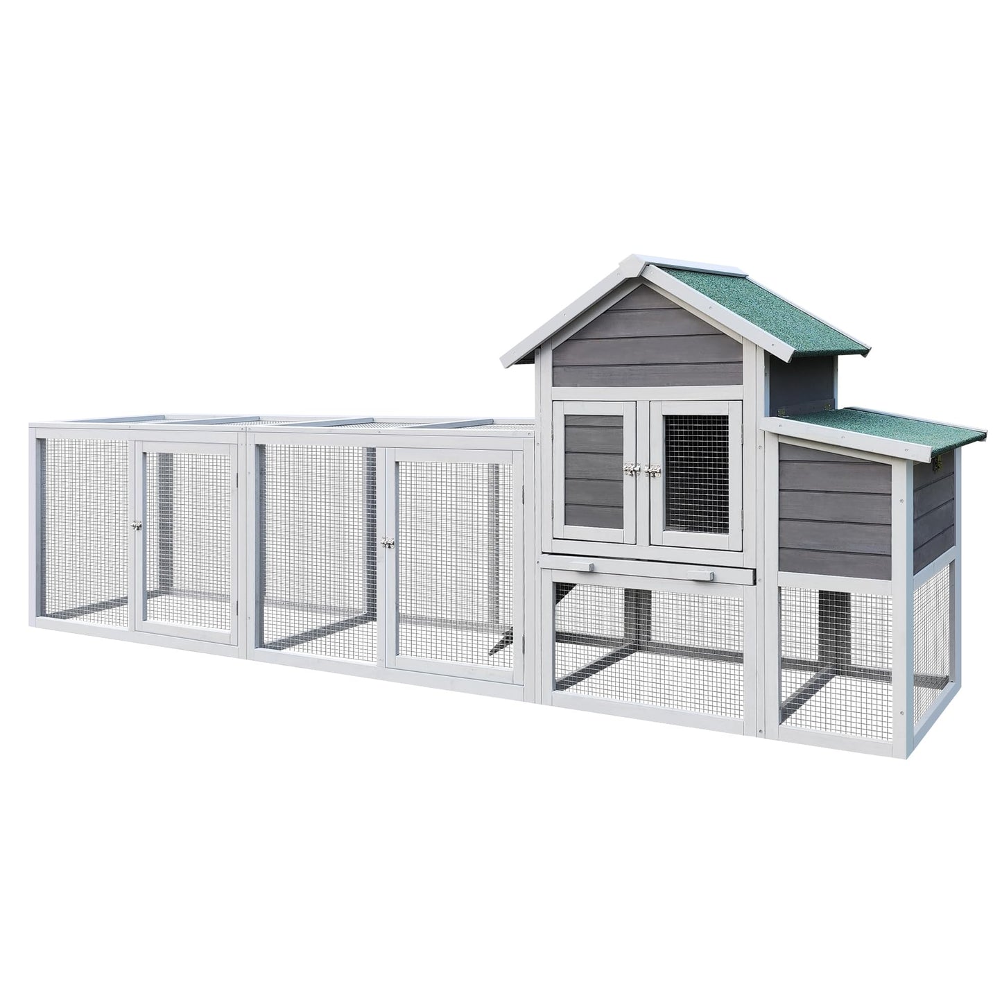 123'' Large Chicken Coop with Run, Wooden Hen House for 3-5 Chickens, Outdoor Chicken Run Poultry Cage Rabbit Cage Duck House with Nesting Box, Ramp & Pull-on Tray