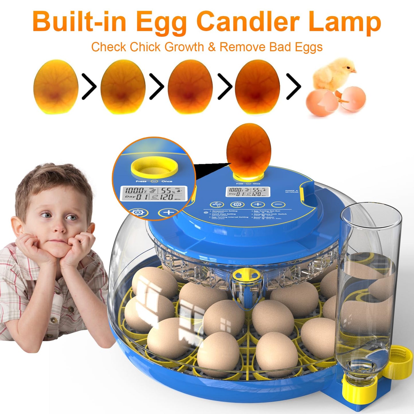 18 Egg Incubator with Automatic Egg Turning & Humidity Control, 360° Viewing, Dual Egg Trays,Incubators for Hatching Eggs, Chicken, Duck, Quail, Goose, Parrot (Home, Farm, Lab,Classroom Use)