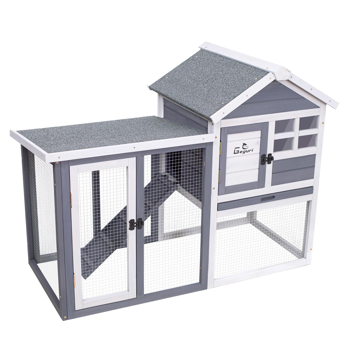 GEGURI Large Rabbit Hutch Indoor Outdoor Chicken Coop Wooden Bunny Cage with Waterproof Roof (48''L x 24''W x 36''H Grey)