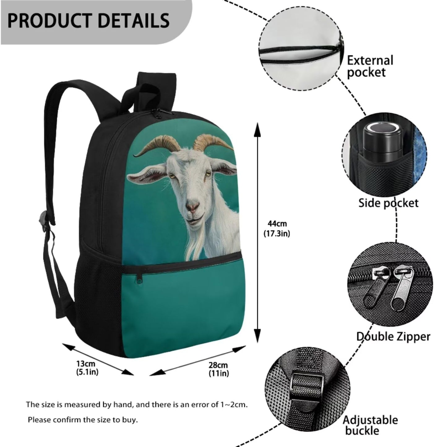 Guosanchn Goat Backpack for Teen Girls 3 In 1 Middle School Bag with Lunch Box Pencil Case Elementary School Bookbag Satchel for College Teens Child Boys Daycare School Bags Rucksack Satchel