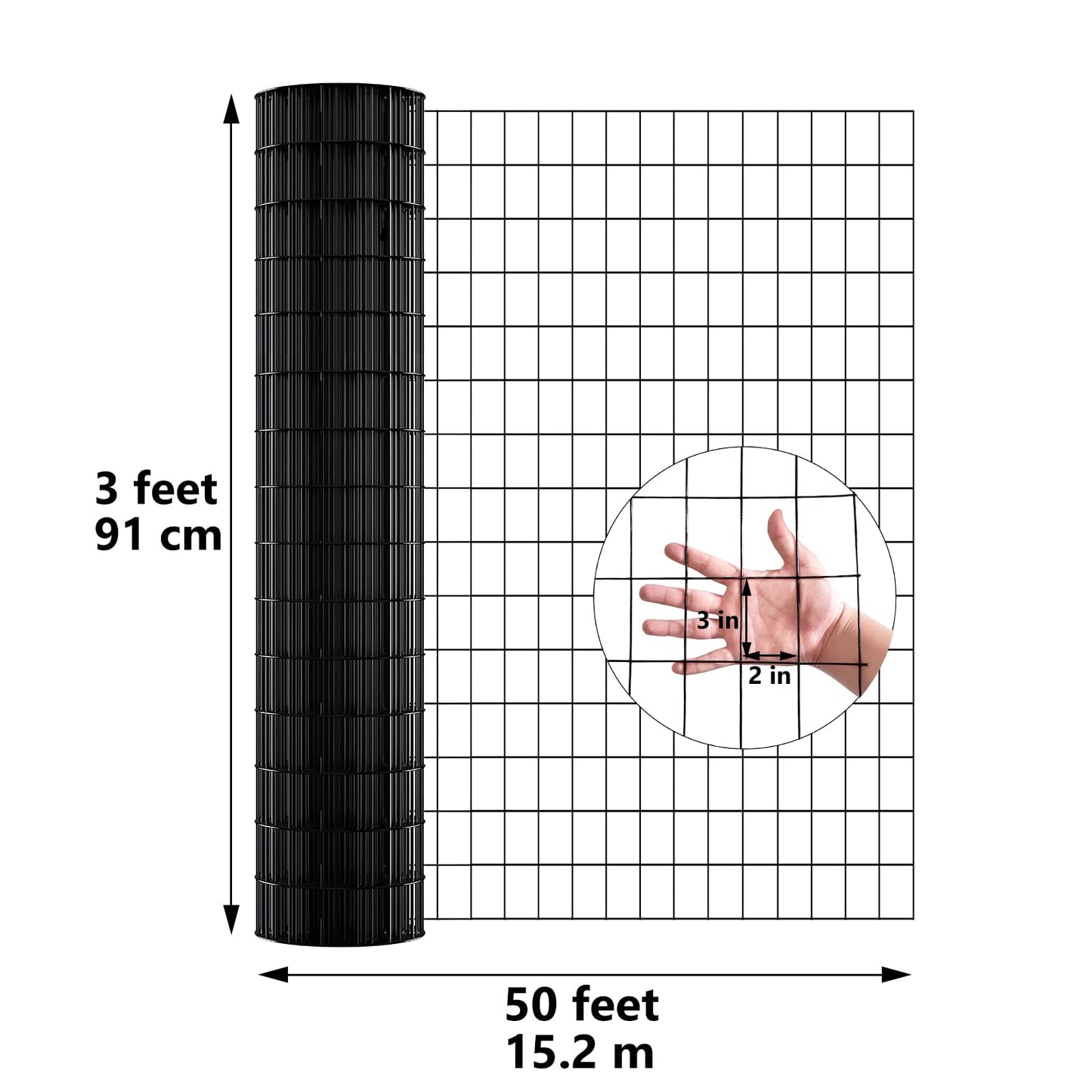 Thealyn Welded Wire Fence 3ft x 50ft Mesh Size 2x3 Inch Wire Mesh Roll Chicken Wire Poultry Netting for Garden Fencing, Animal Barrier, Border Fencing (USE 4 FT Post)