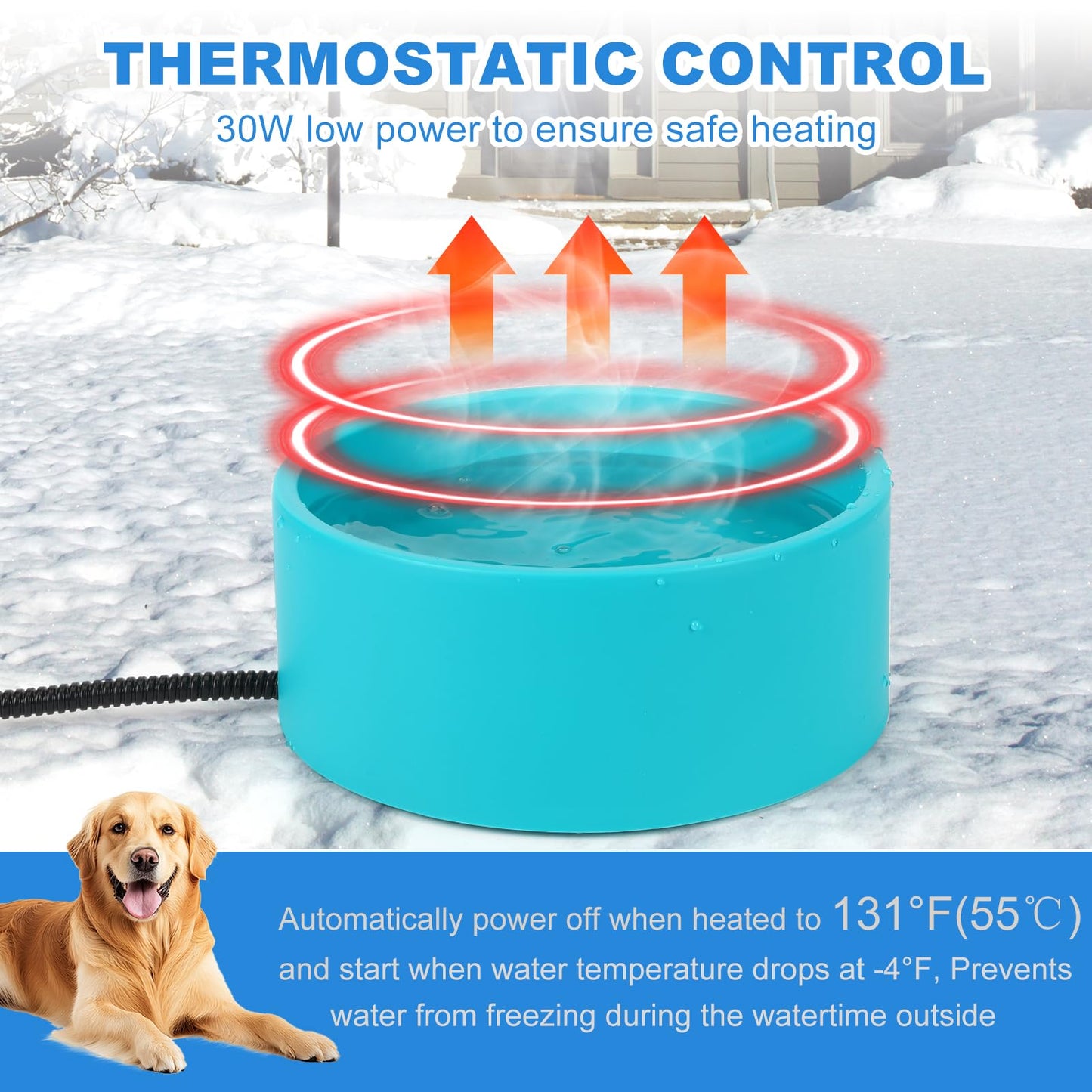 3.2L Heated Water Bowl for Pets, Outside Heated Dog Bowl, Large Heated Dog Water Bowl Outdoor, Thermostatic Control Heated Cat Bowl, Anti-Freeze Heated Pet Water Bowl for Chicken,Duck,Goose,Rabbit