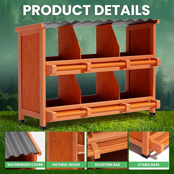 Chicken Nesting Boxes, 6 Compartments Wooden Nesting Boxes for Chickens,Laying Boxes for Hens Ducks Poultry Protect Eggs Chicken Coops Easy Egg Collection