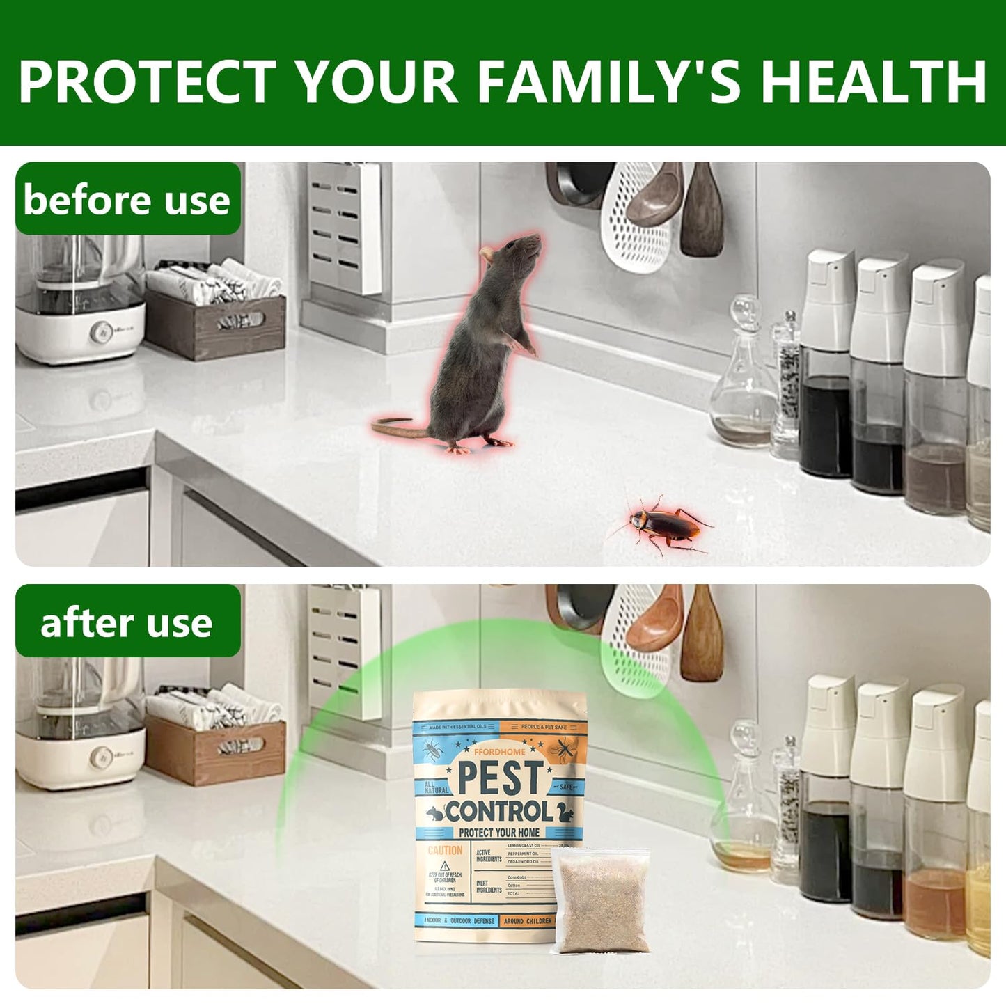 FfordHome Pest Control Pouches Mosquito Repellent Mice, Rats, Ants, Cockroaches, Moths, and Other pests Peppermint Oil Mouse Repellentrat Repellent for House(8p)