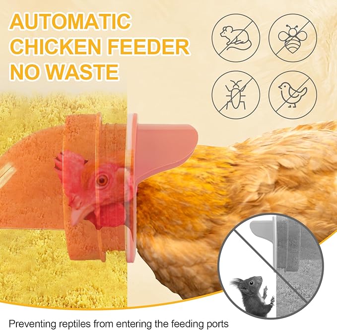 85-120LBS Metal Chicken Feeder No Waste 10 Ports Automatic Large Poultry Feeder with Latch & Handle for Chickens, Geese, Ducks, Turkeys, Quails, Weatherproof