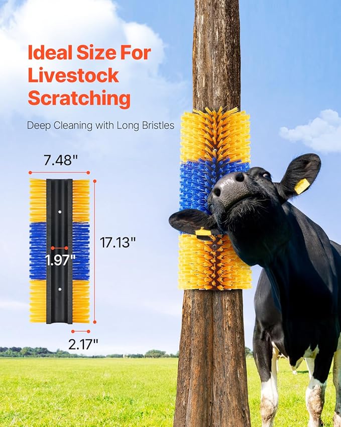VEVOR Livestock Scratching Brush, 3 Pcs Horse Brush with 6 Screws, 17.1 x 7.5 in Cow Scratcher, for Back Itch Relief & Keep Cleaning, Grooming & Scratching Post Brush for Horse, Pig, Cattle Supplies