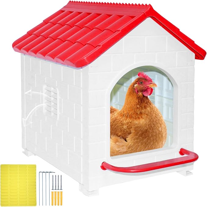Single Compartment Chicken Nesting Box, Waterproof Plastic Chicken coop, Wall Floor DIY Nest Box for Hens, Ducks, Rabbits and Other Poultry,Red