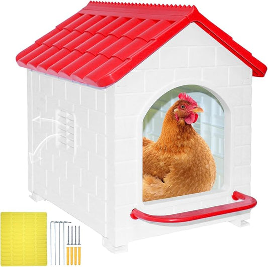 Single Compartment Chicken Nesting Box, Waterproof Plastic Chicken coop, Wall Floor DIY Nest Box for Hens, Ducks, Rabbits and Other Poultry,Red